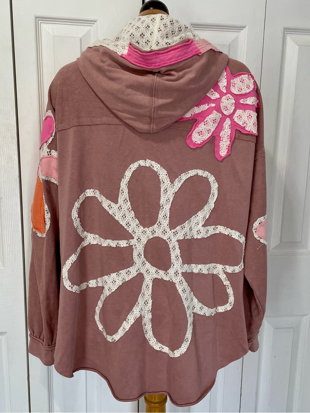 Oli & Hali Oversized Dusty Pink Appliqué Patchwork  hoodie Jacket